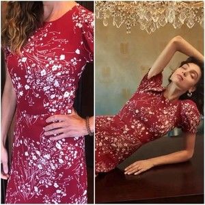 Reformation Burgundy Red Lee Floral Short Puff Sleeve Midi Dress Bryce 0